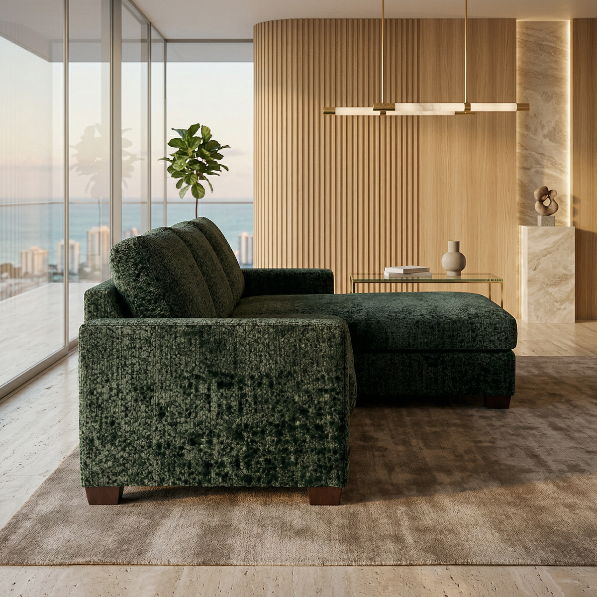 Modena L-Shaped Sectional Sofa - Green Velvet Antique Charcoal (5)