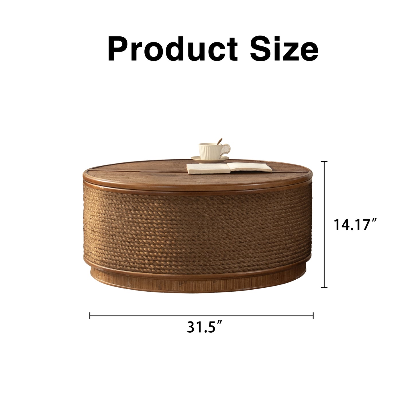 Moray Round Rattan Coffee Table with Lift-Off Storage – Boho-Chic, Small & Large - Large (14)