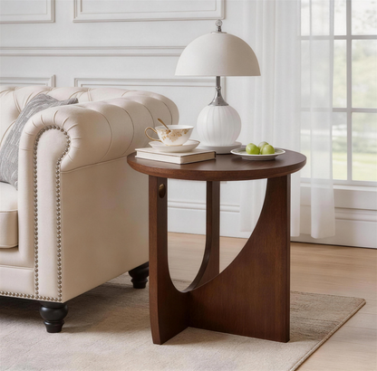 Quillon Walnut Solid Wood Accent Table – 19.68" Round End Table