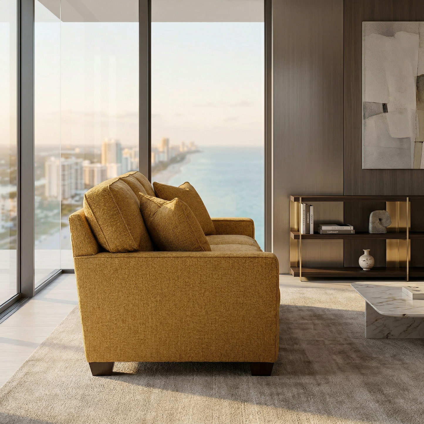 Clifford 2-Arm Sofa – Handcrafted in the USA, Custom Fabric Options - Yellow Hepburn Chai Tea - Fabric On Demand (12)