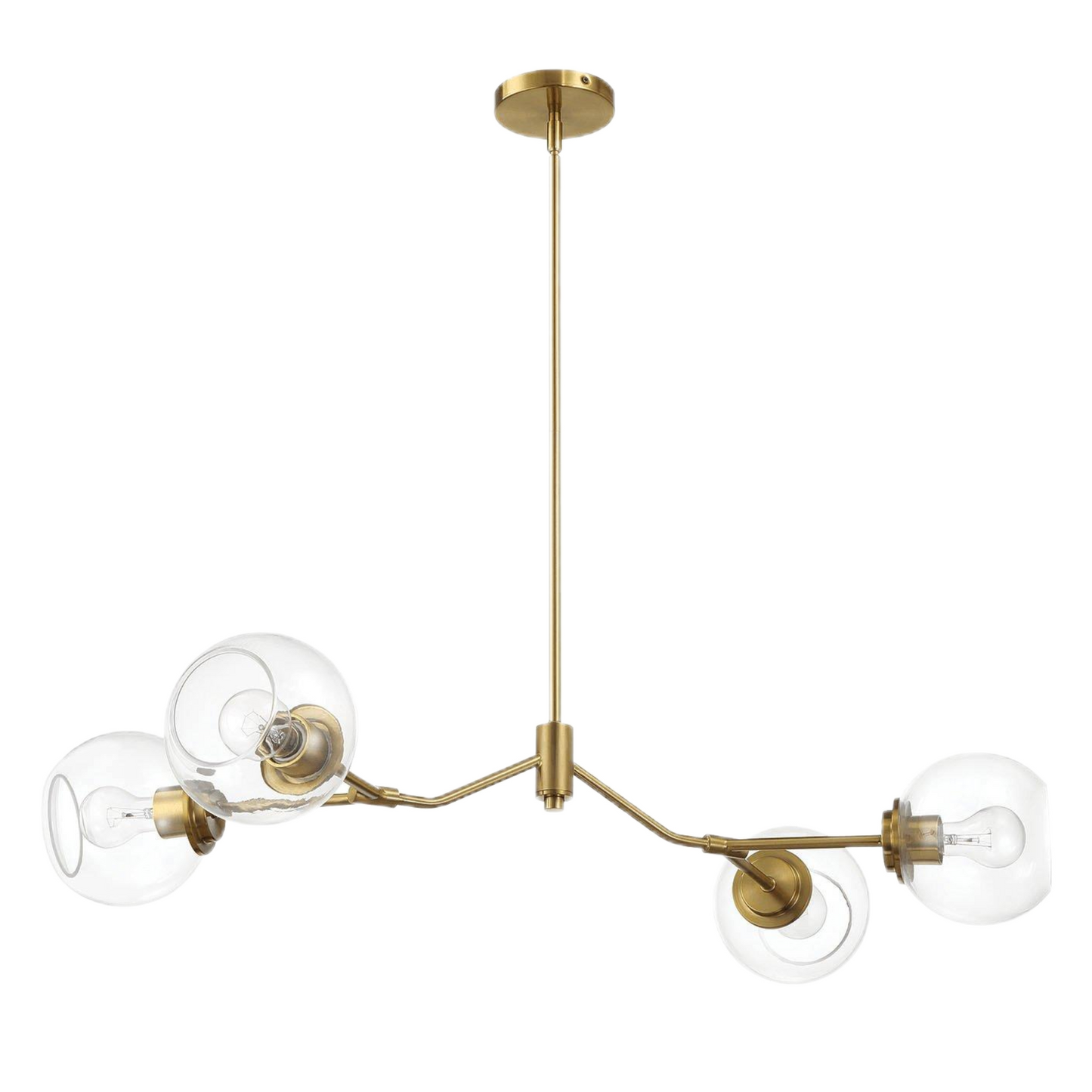 Jewel Clear Glass & Gold Chandelier – 36" Modern Farmhouse 4-Light Chandelier