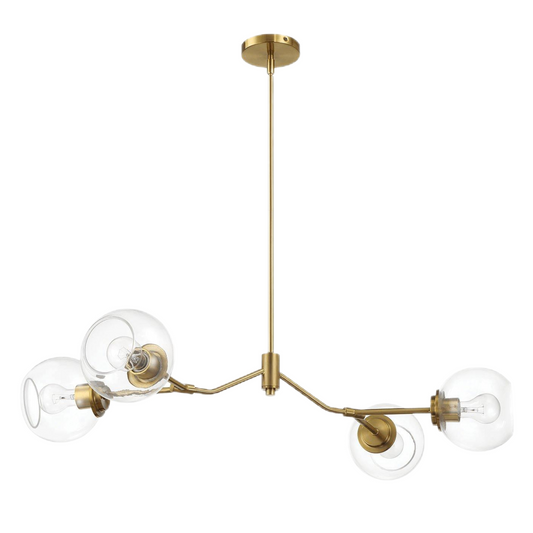 Jewel Clear Glass & Gold Chandelier – 36" Modern Farmhouse 4-Light Chandelier
