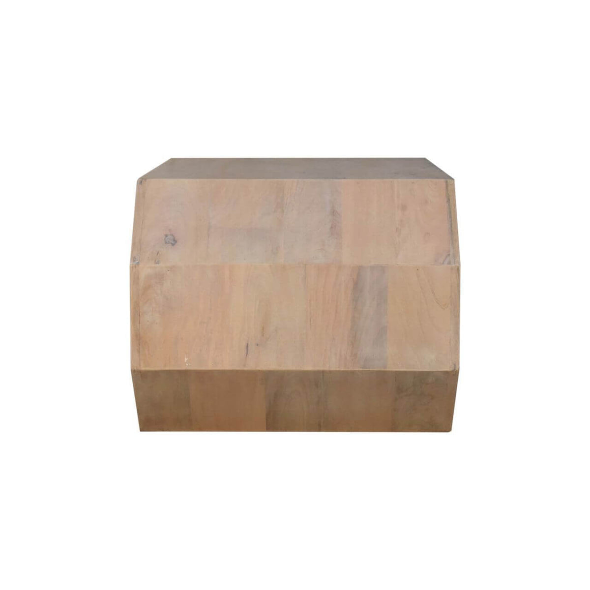 Solid wood hexagonal coffee table showcasing modern geometric design and natural wood finish.