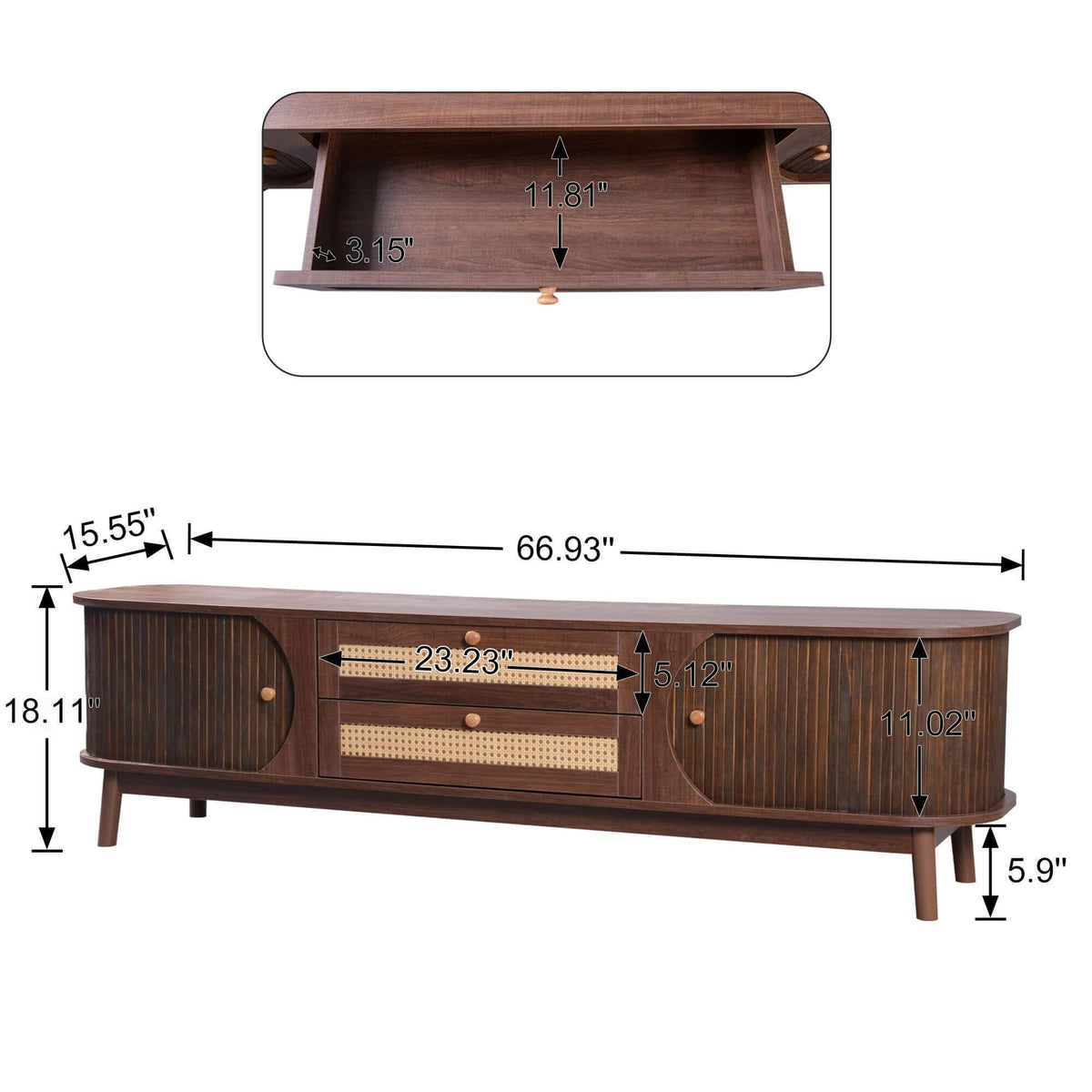 MCM Styled TV Stand Entertainment Center Solid Wood & MDF, Brown 67" - Revel Sofa 