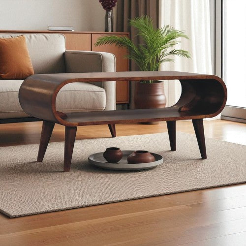 Amaya Mango Wood Coffee Table 35" – Modern Nordic Solid Wood Coffee Table (2 Colors) in inviting living space.