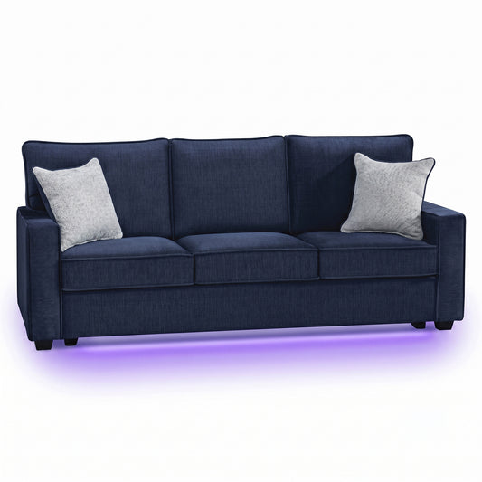 Rita Textured Fabric Sofa – 86" LED Base-Lit 3-Seat Modern Sofa With Block Legs