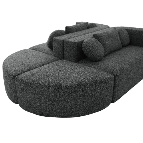 Boneless Boucle Modular Sectional Sofa 115” – Deep Seat Curved U-Shaped Foam Couch for 6