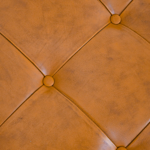Seletar Round Button Tufted Leather Ottoman – 37” Genuine Leather Ottoman (MCM Style, Multi-Functional) close-up texture.