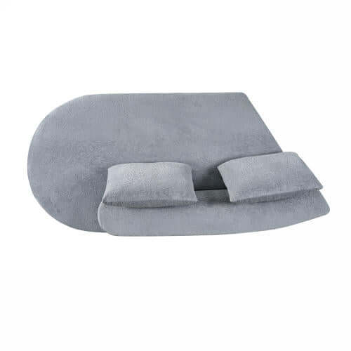 Modern Low Profile Modular Curved Foam Sofa 116' (4 Colors) in soft gray fabric with plush pillows.