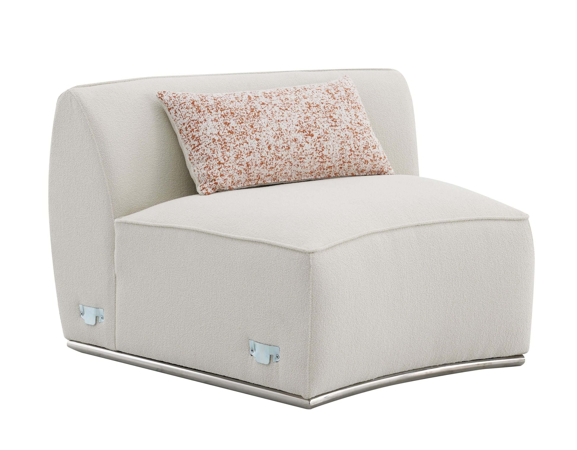 Sahara Beige Boucle Curved Modular Sectional Sofa (2 Sizes) with decorative pillow for stylish living room decor.