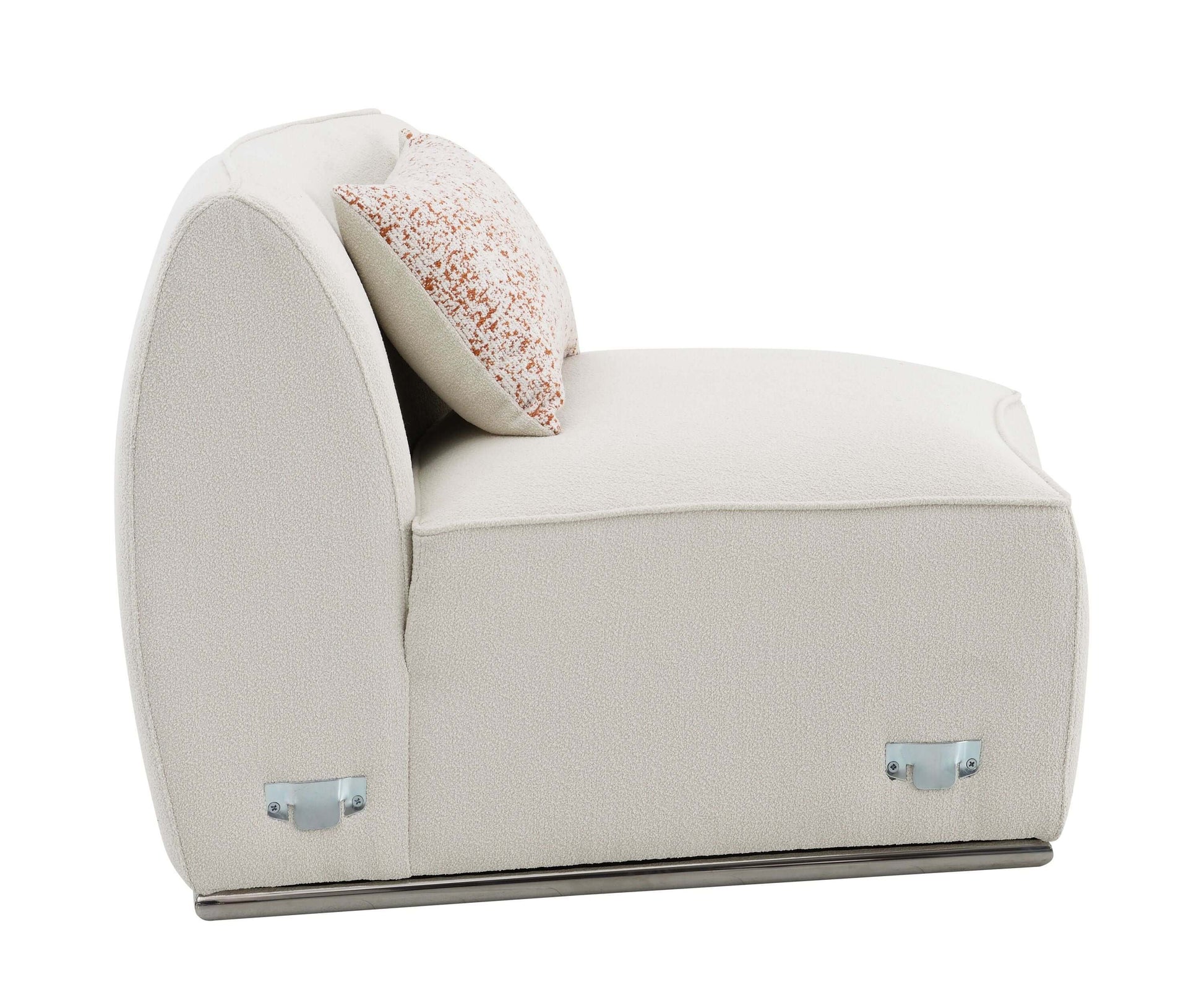 Sahara Beige Boucle Curved Modular Sectional Sofa (2 Sizes) side view with sleek design and accent pillow.