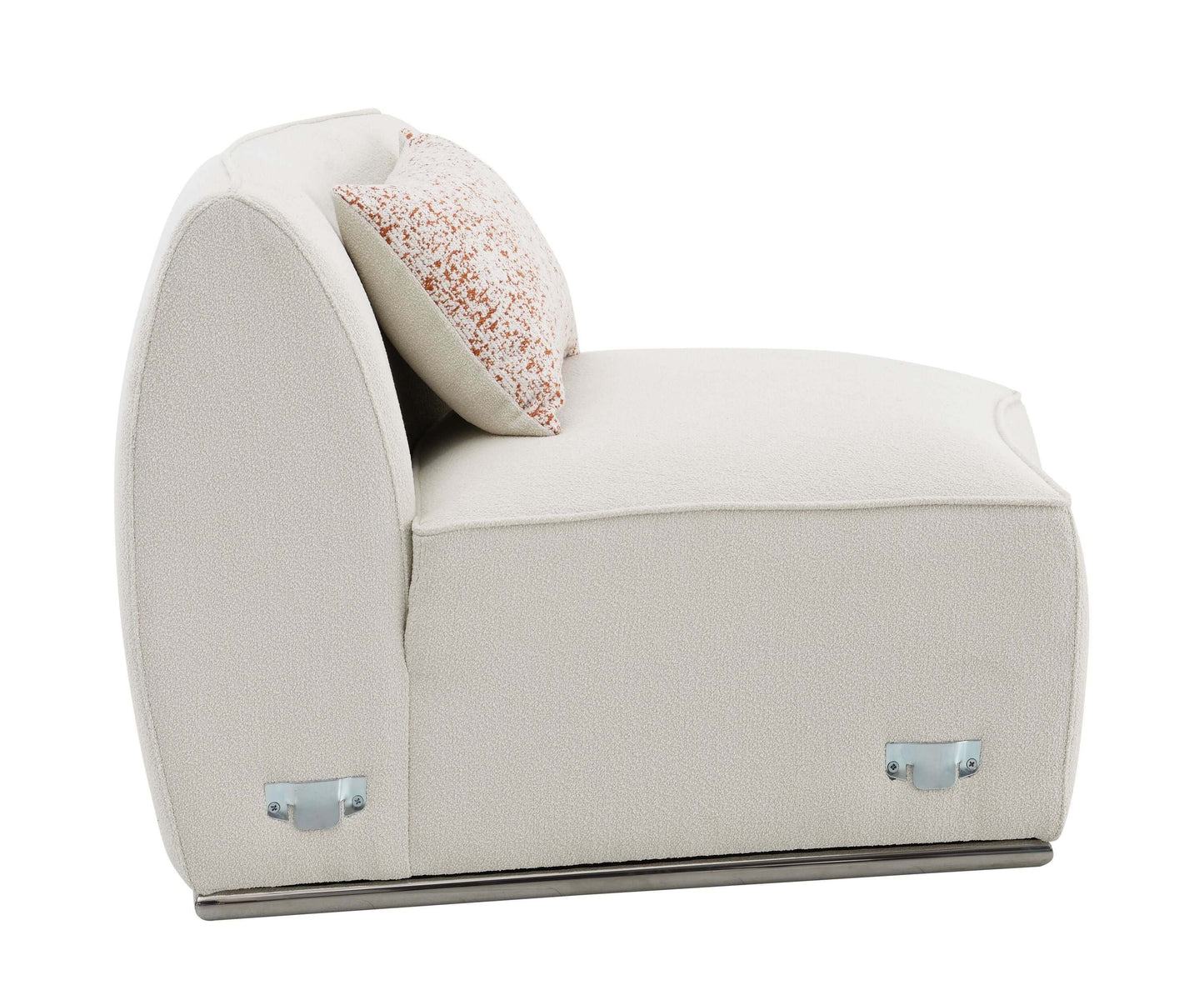 Sahara Beige Boucle Curved Modular Sectional Sofa (2 Sizes) side view with sleek design and accent pillow.