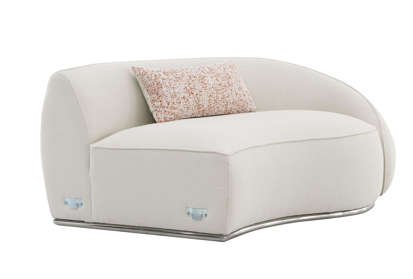 Sahara Beige Boucle Curved Modular Sectional Sofa (2 Sizes) featuring soft boucle fabric and a sleek stainless-steel base