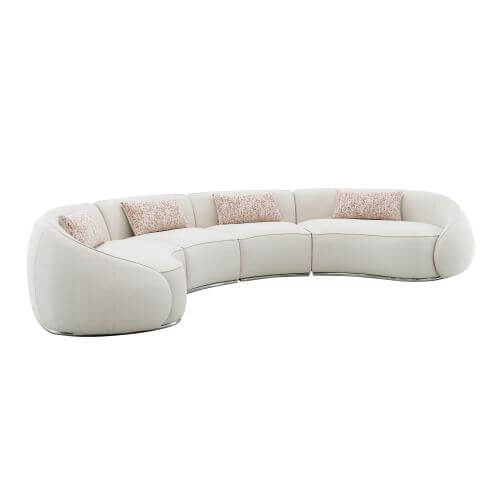 Sahara Beige Boucle Curved Modular Sectional Sofa (2 Sizes) with plush cushions and a modern design.