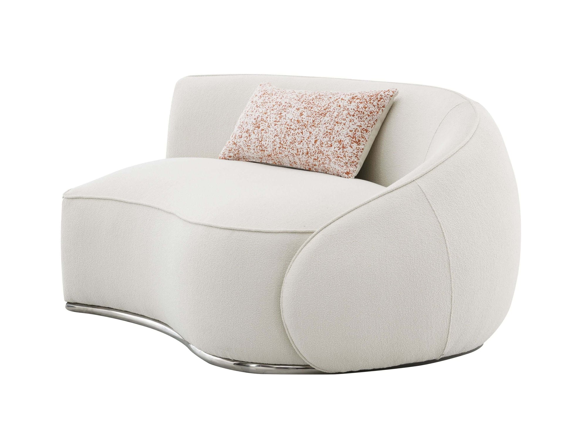 Sahara Beige Boucle Curved Modular Sectional Sofa (2 Sizes) with soft boucle fabric and sleek stainless-steel base.