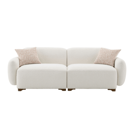 Beige Boucle Sofa with 2 Throw Pillows 88L