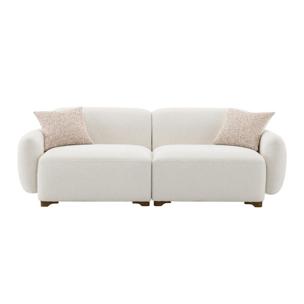 Beige Boucle Sofa with 2 Throw Pillows 88L