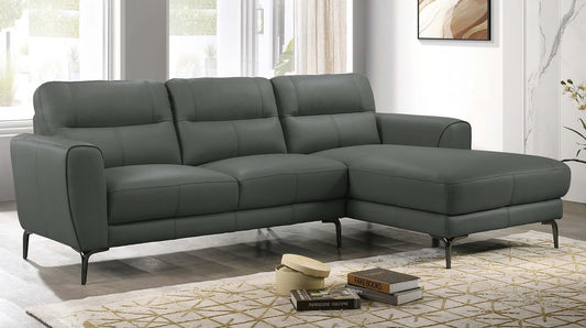 Top Grain Leather Right Facing Chaise Sofa Sectional 94"L
