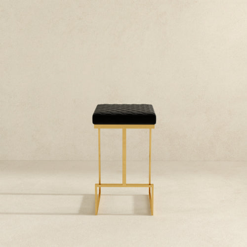 Joel Gold Velvet Bar Stool – Upholstered Backless Counter Stool with Metal Frame (Modern Glam Style) on a neutral background.