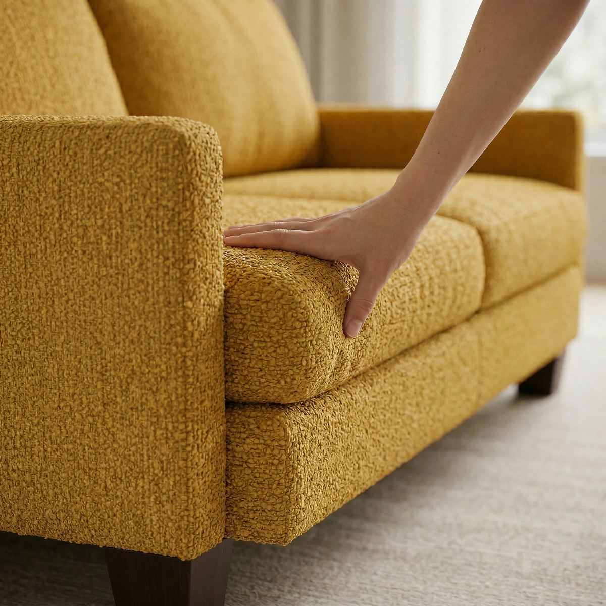 Damon American-Made Sofa – 92" Custom-Fabric Sofa - Hepburn Chai Tea Yellow Fabric (4)