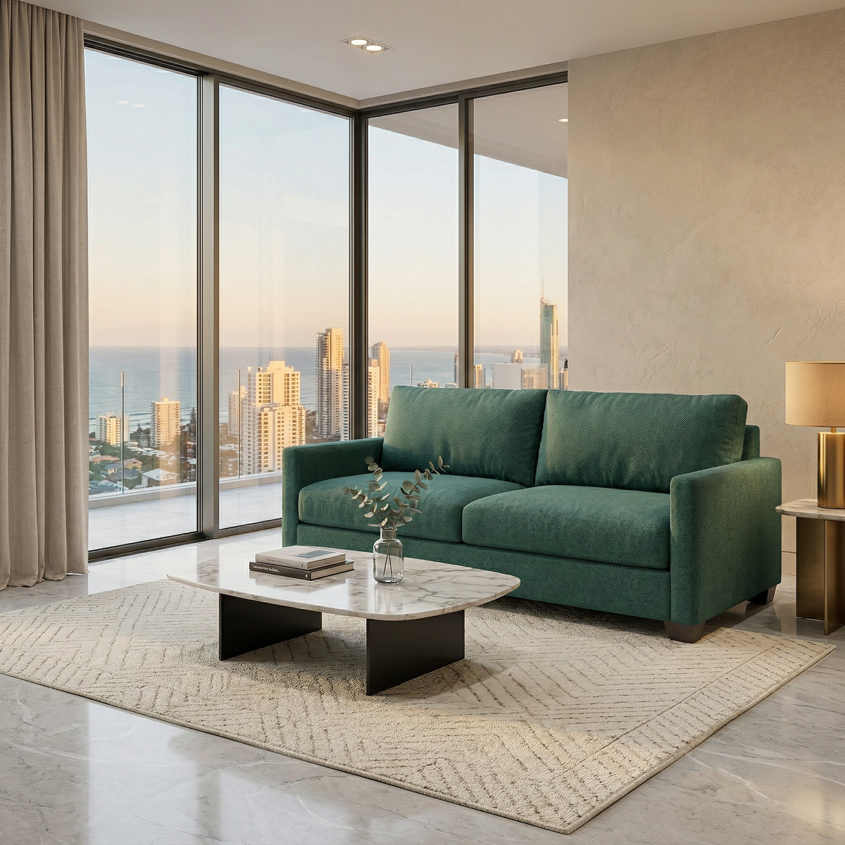 Damon American-Made Sofa – 92" Custom-Fabric Sofa - Velvet Antique Kelly Green - Velvet (2)