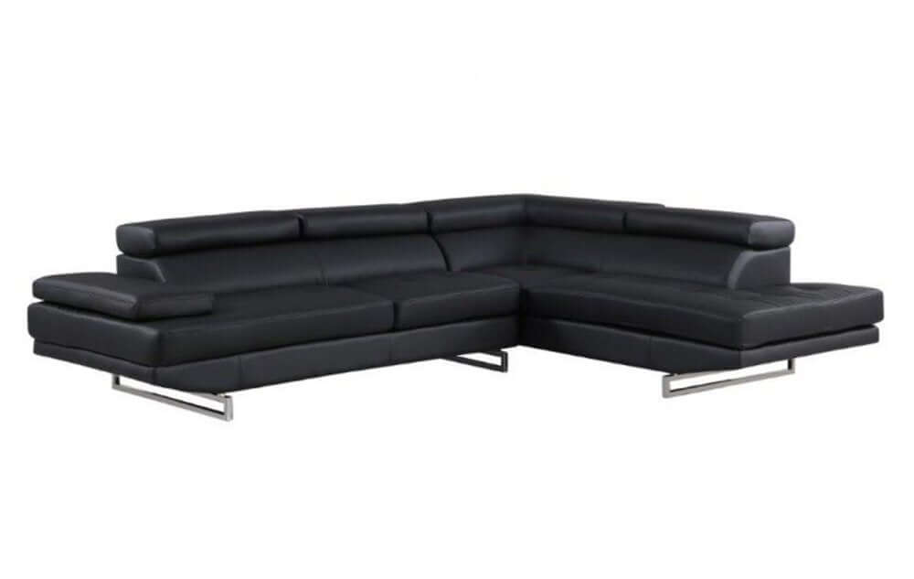 Leather L-Shaped Corner Sectional Sofa 124" | Modern 2-Piece Sectional Couch in sleek black leather with contemporary design.