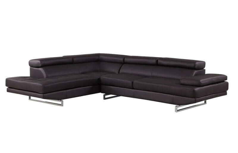 Leather L-Shaped Corner Sectional Sofa 124" | Modern 2-Piece Sectional Couch in black leather with sleek design.
