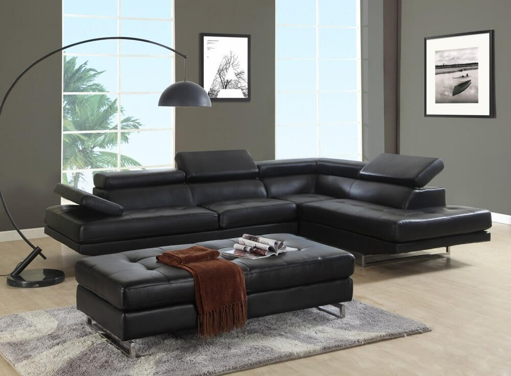 Leather L-Shaped Corner Sectional Sofa 124" | Modern 2-Piece Sectional Couch in a stylish living room setting.