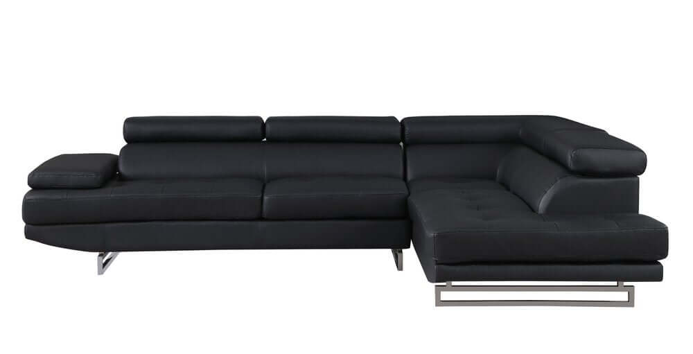Leather L-Shaped Corner Sectional Sofa 124" | Modern 2-Piece Sectional Couch in black leather with sleek design.