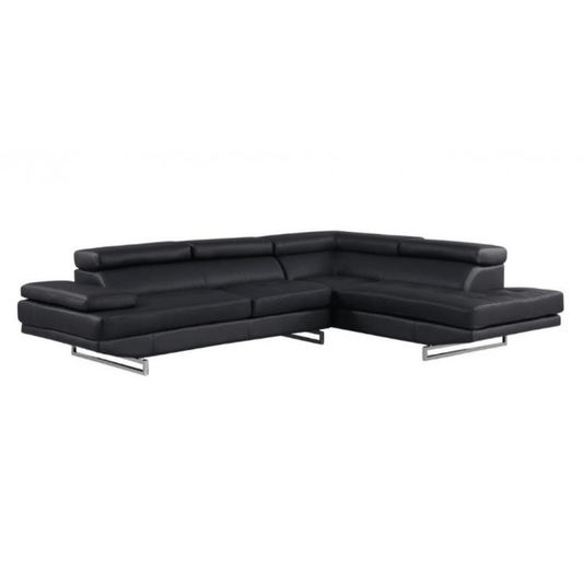 Leather L-Shaped Corner Sectional Sofa 124" | Modern 2-Piece Sectional Couch in black leather design with sleek chrome legs.