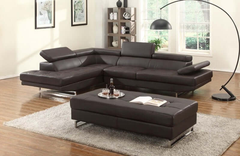 Leather L-Shaped Corner Sectional Sofa 124" | Modern 2-Piece Sectional Couch in a stylish living room setting