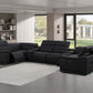 Black Leather Modular U Shaped Eight Piece Corner Sectional With Console in a contemporary living room setting.