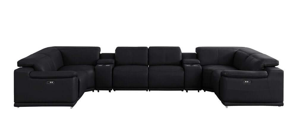 Black Leather Modular U Shaped Eight Piece Corner Sectional With Console showcasing luxurious design and comfort.