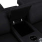 Black Leather Modular U Shaped Eight Piece Corner Sectional With Console with storage compartment and cup holder