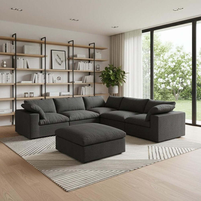 120" Linen Blend Modular L-Shaped 6-Piece Sectional with Ottoman & Storage | Reversible Corner Sectional