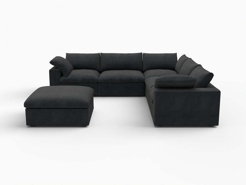 120" Linen Blend Modular L-Shaped 6-Piece Sectional with Ottoman & Storage | Reversible Corner Sectional