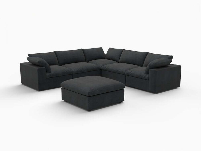 120" Linen Blend Modular L-Shaped 6-Piece Sectional with Ottoman & Storage | Reversible Corner Sectional