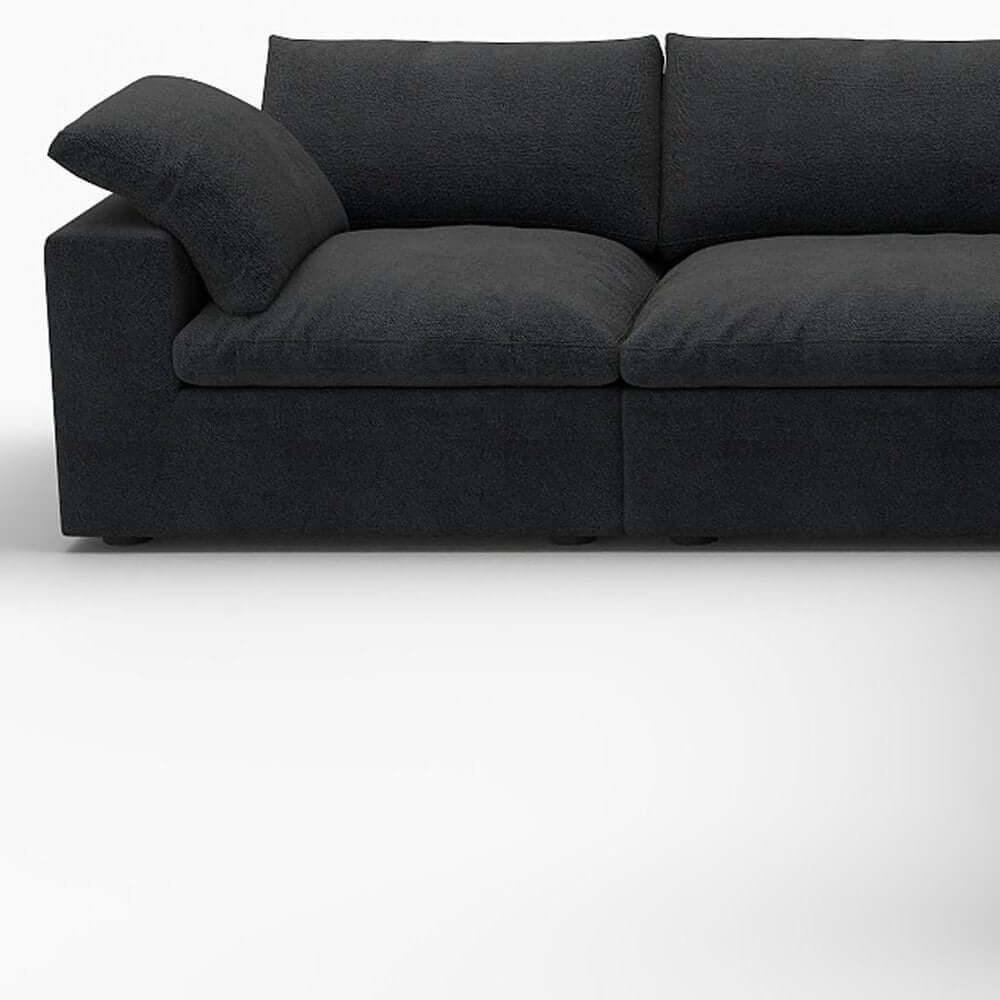 White Linen Blend Modular L Shaped Five Piece Corner Sectional in a modern living room setting with a stylish design.