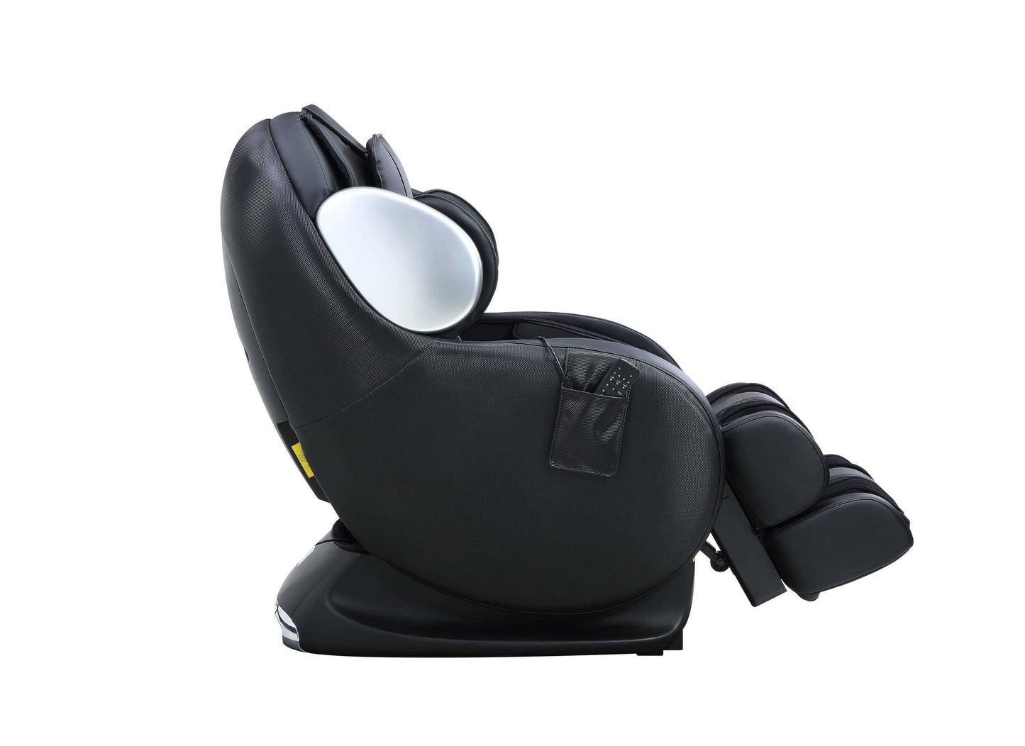 Pacari Black PU Leather Power 2D Massage Chair in zero-gravity recline position.