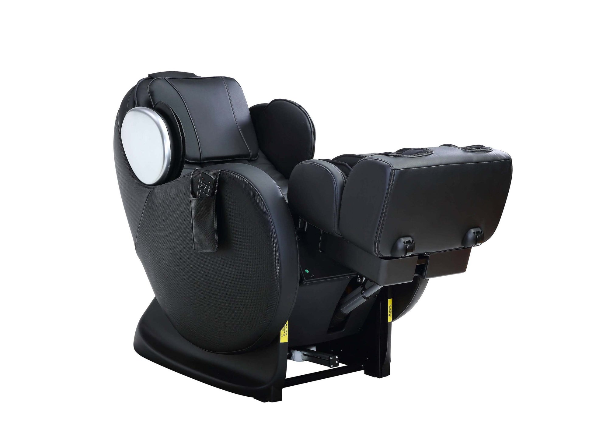 Pacari Black PU Leather Power 2D Massage Chair in reclined position showcasing sleek design and comfort features.