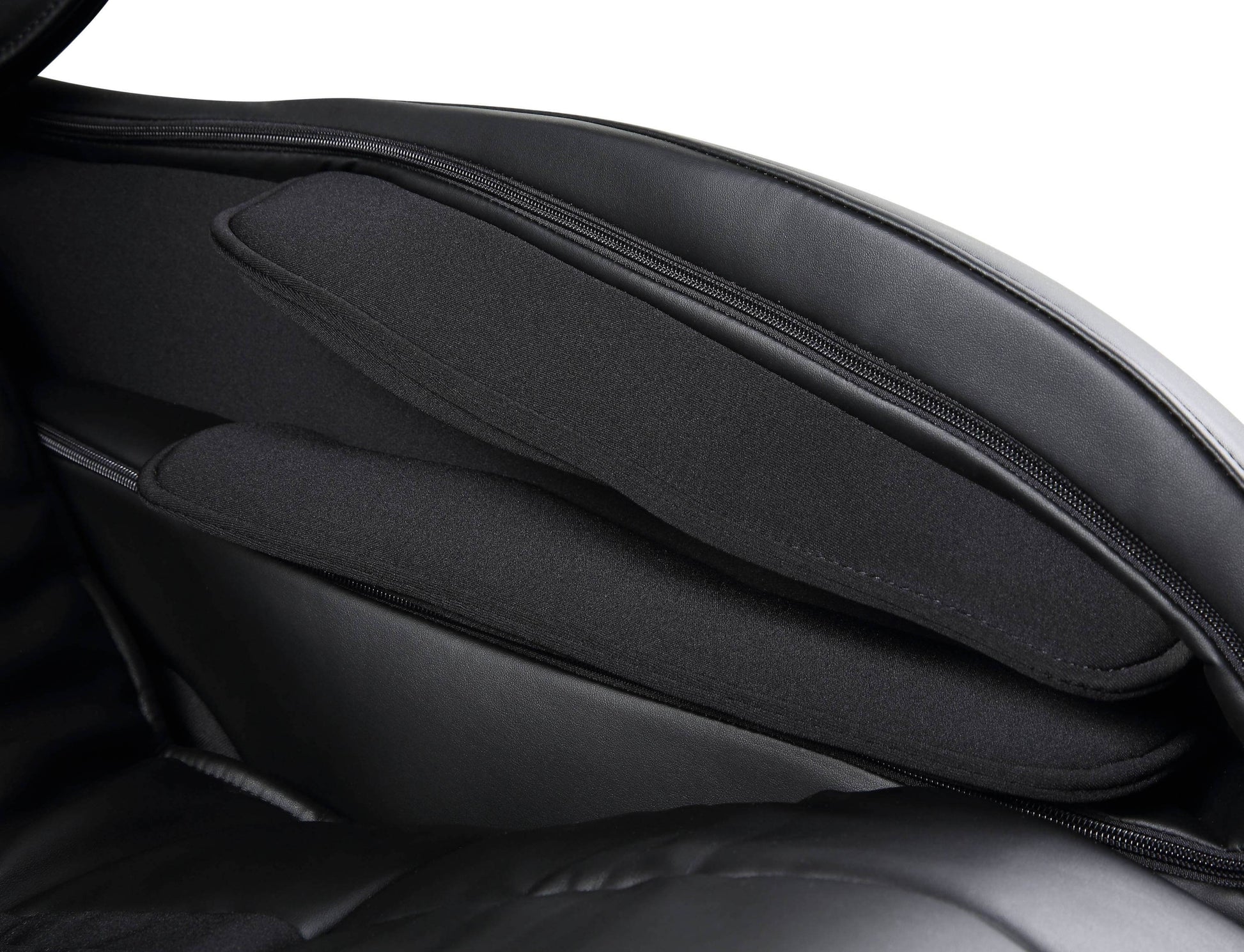 Close-up view of the cushioning and design in Pacari Black PU Leather Power 2D Massage Chair.