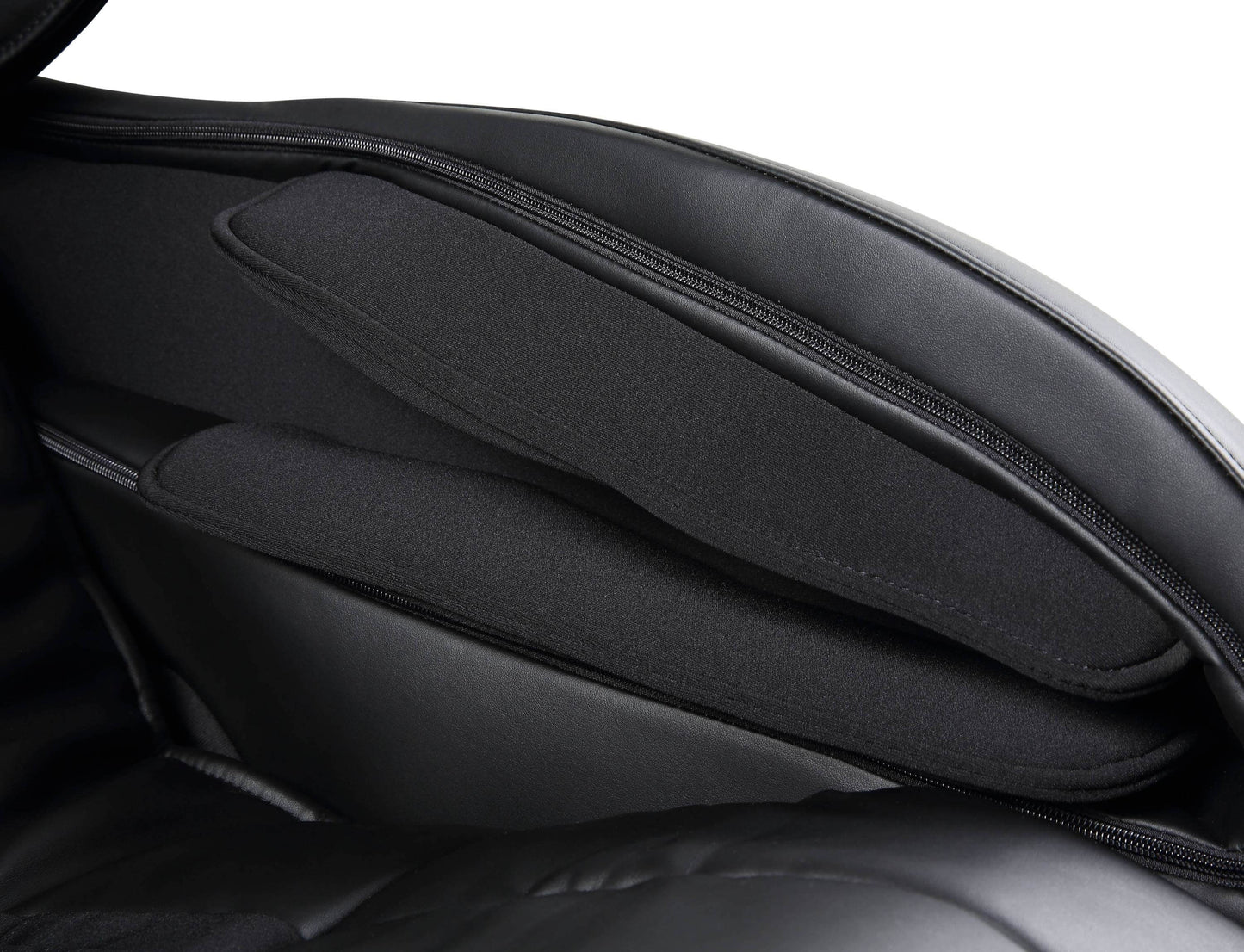 Close-up view of the cushioning and design in Pacari Black PU Leather Power 2D Massage Chair.