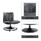 Piotr Black Top-Grain Leather Armless Accent Swivel Chair showcasing tight seat and back cushion, 360° swivel motion, and metal base.