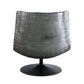 Piotr Black Top-Grain Leather Armless Accent Swivel Chair with a sleek industrial design and 360° swivel base.