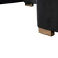 Black Velvet U Shaped Three Piece Sofa and Chaise Sectional With Toss Pillows legs and base detail