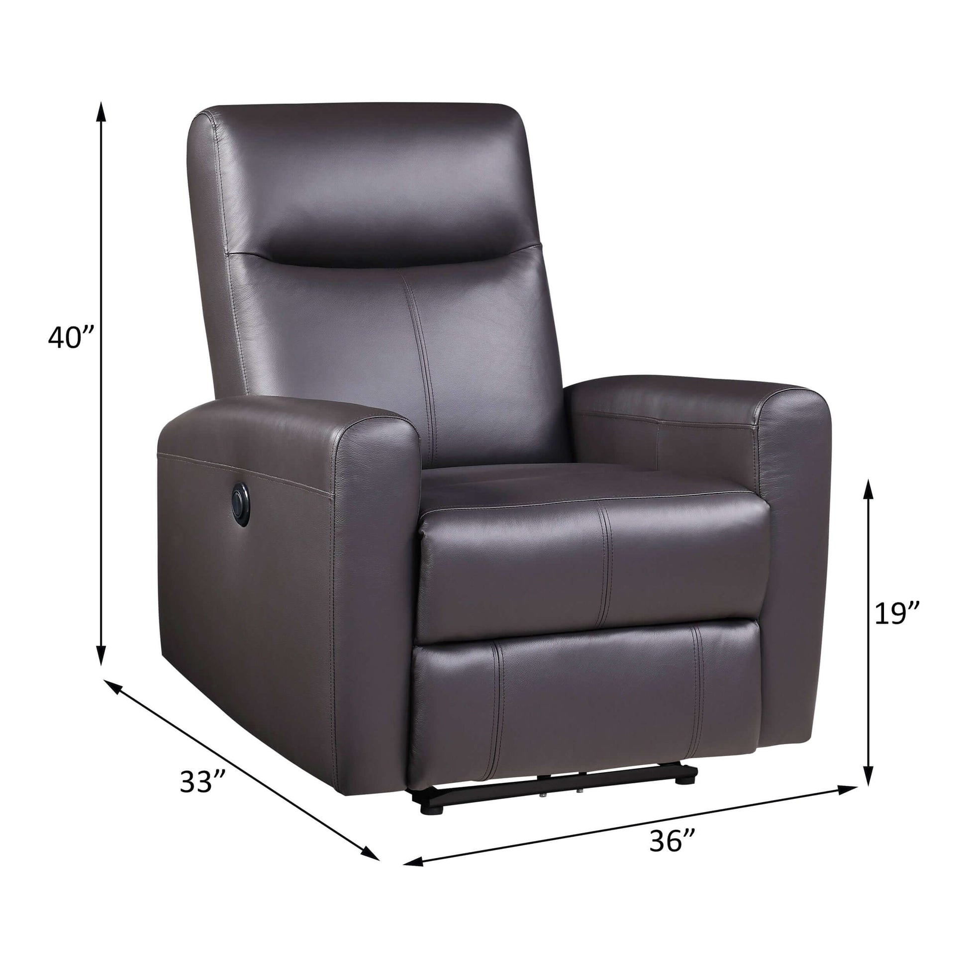 Blane Top-Grain Leather Power Recliner – Brown Modern Electric Reclining Chair dimensions and design details