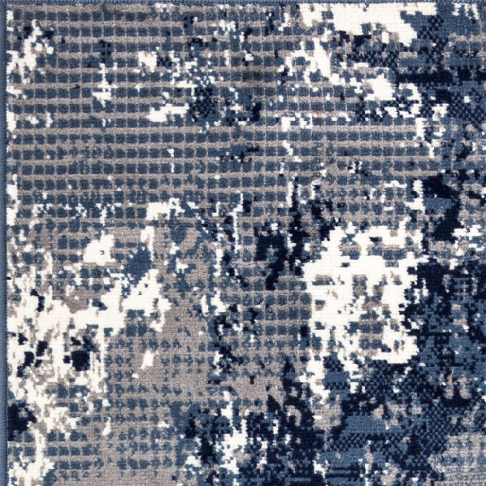 Blue abstract power-loomed runner rug featuring modern design in shades of blue and gray, perfect for contemporary decor.