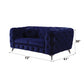 Atronia Luxe Deco Blue Velvet Sofa Loveseat 72" with dramatic button tufting and plush comfort, perfect for stylish spaces.