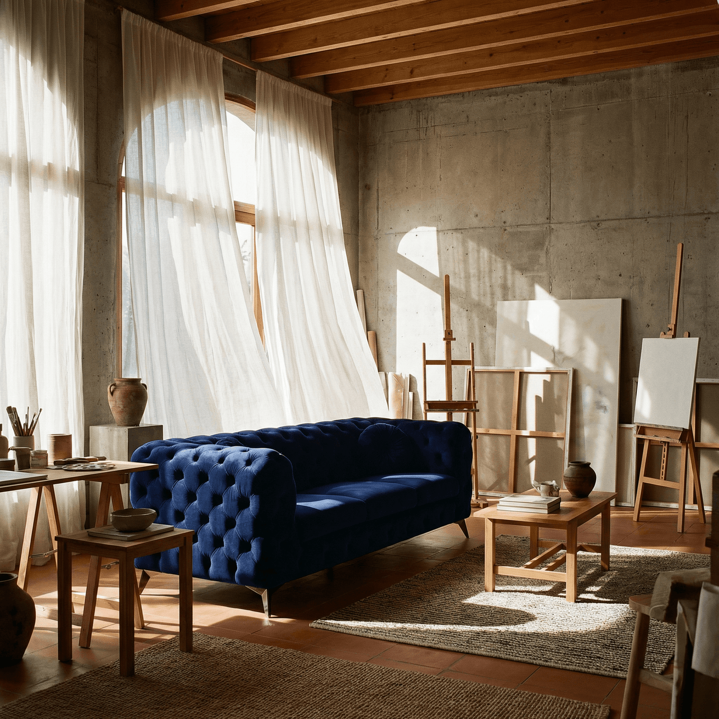 Blue Velvet Sofa Luxe Deco 90"L