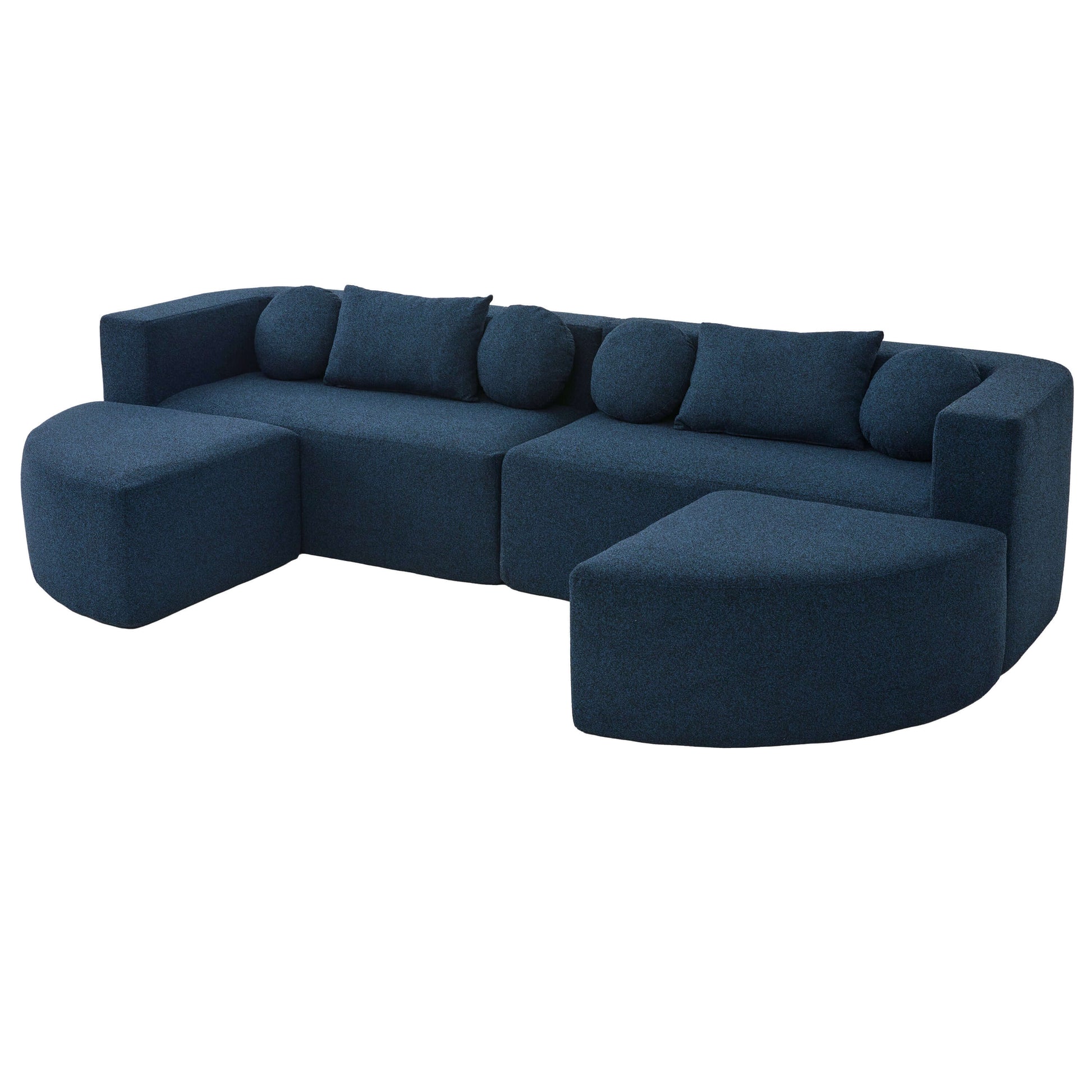 Boneless Boucle Modular Sectional Sofa 115” – Deep Seat Curved U-Shaped Foam Couch for 6 in a modern living room setting.